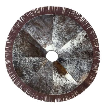 Showman Cowhide Leather Christmas Tree Skirt - Fringe Trim #4